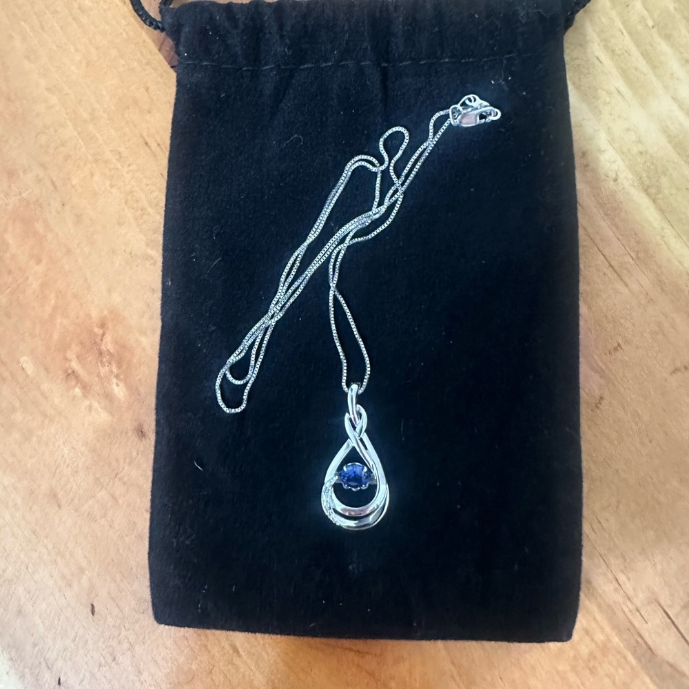 Silver Necklace with Blue Gemstone Pendant